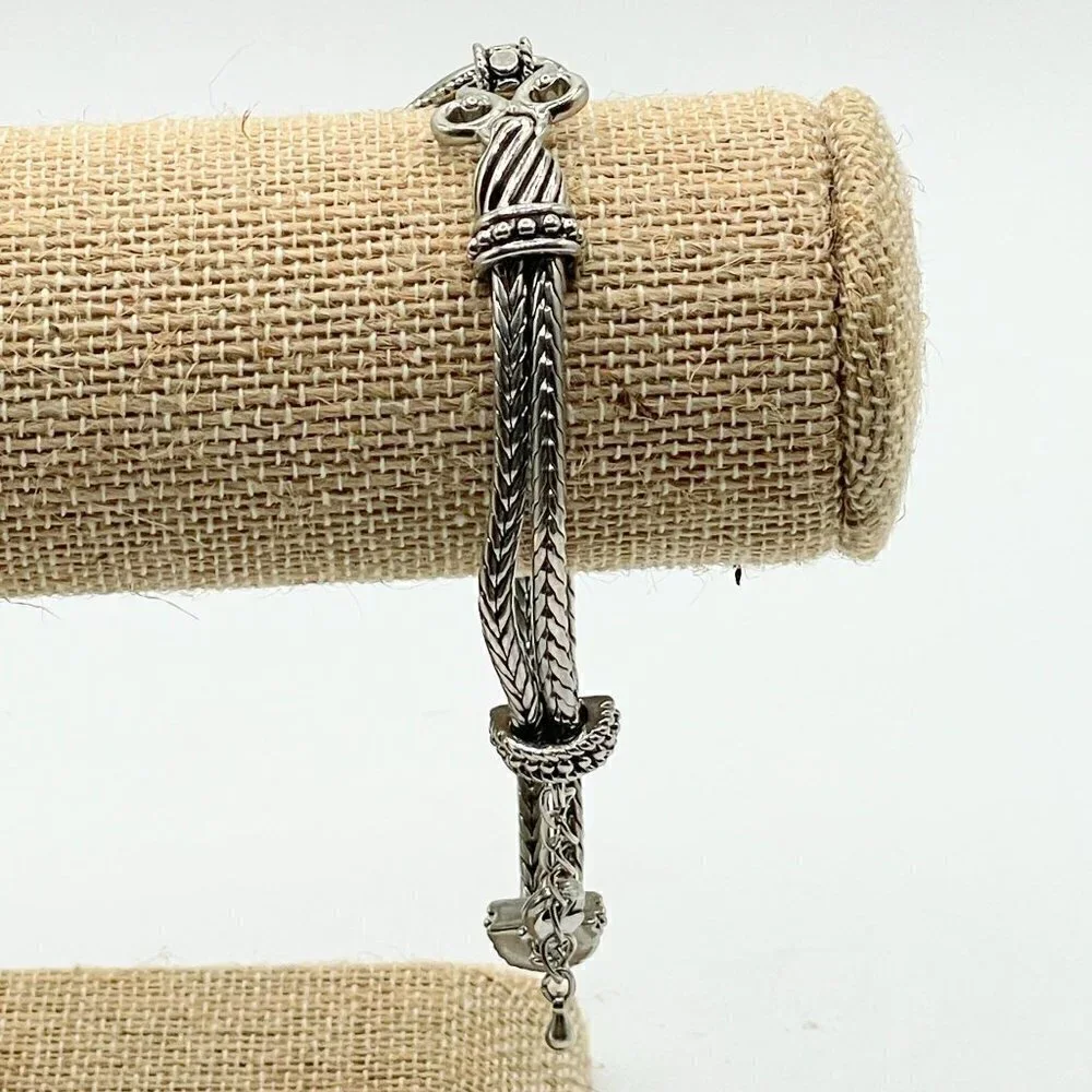 Lia Sophia Love Dust Pave Crystal Heart Silver Tone Chain Bracelet 7.5